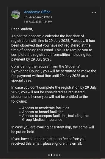 Copy of the mail sent by the IIT-Guwahati Academic Affairs