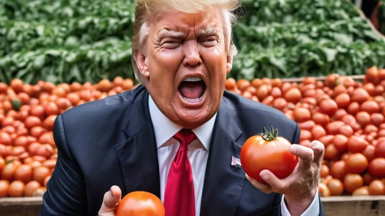 trump with tomato