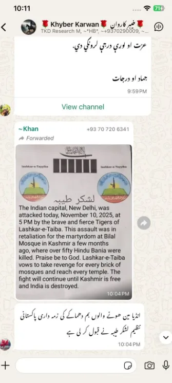 Lashkar-e-Taiba's post on Delhi car blast goes viral