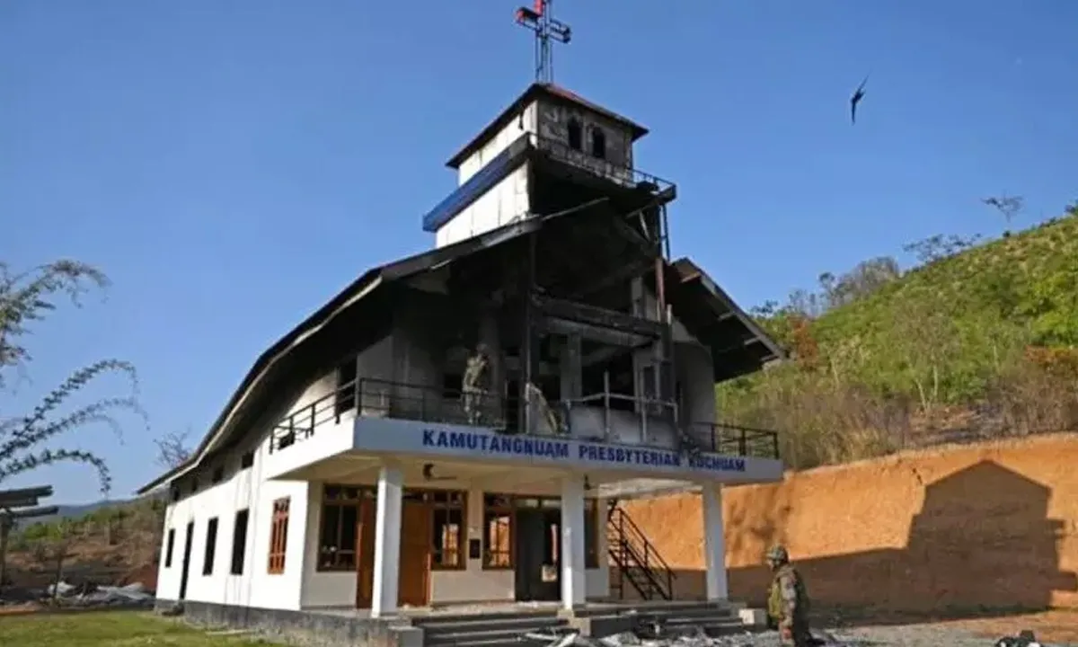 church distroyed during Manipur riots