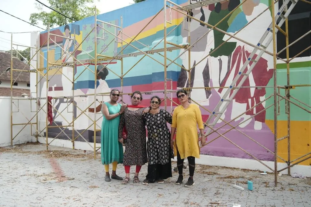 5. Arvani Art Project Lead artists, from left Chandra, Prarthana, Varsha and Jyothi near their work in Women and Childrens Hospital, Bazaar Road, Mattancherry