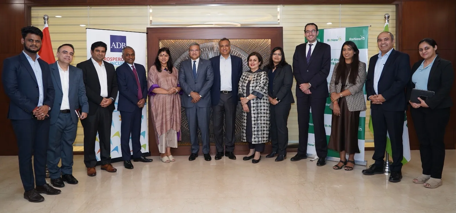 Mr. Sumant Sinha, Founder, Chairman and CEO of ReNew, and Mr. Bhargav Dasgupta, Vice-President for Market Solutions at ADB, following the signing of the financing agreements