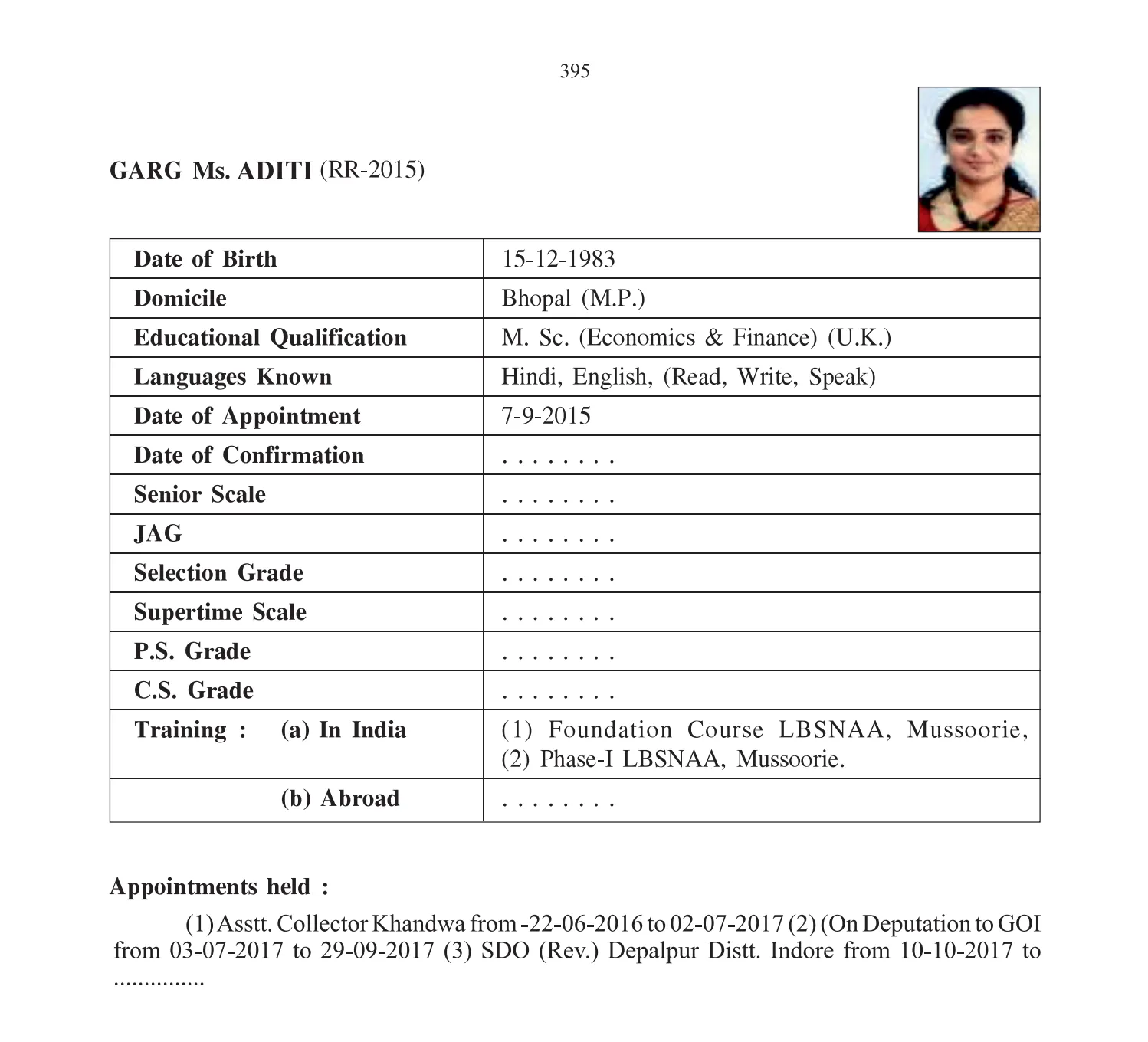 Service profile IAS Aditi Garg