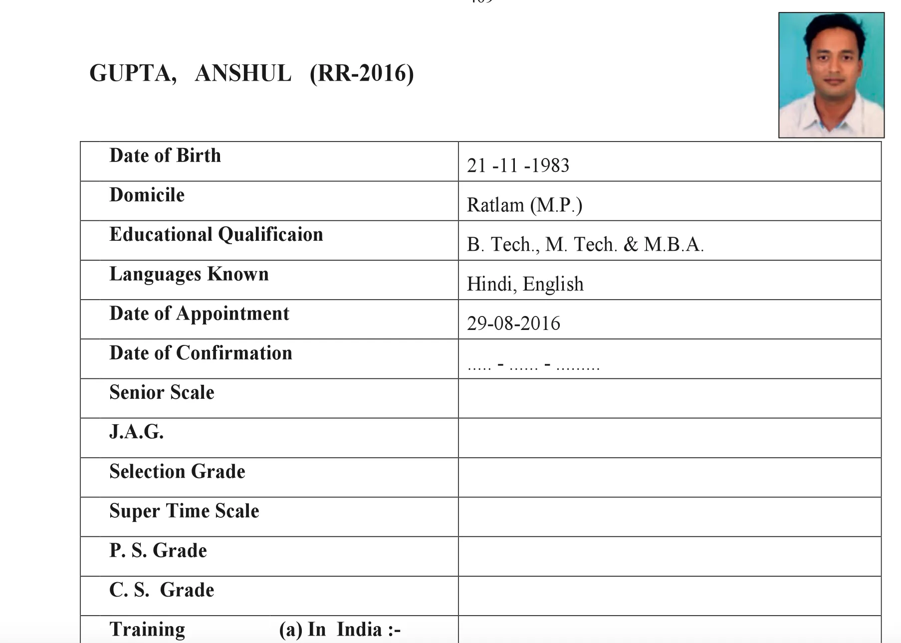 Service profile of IAS Anshul Gupta