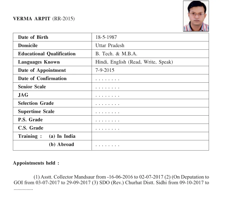 Service profile of IAS Arpit Verma