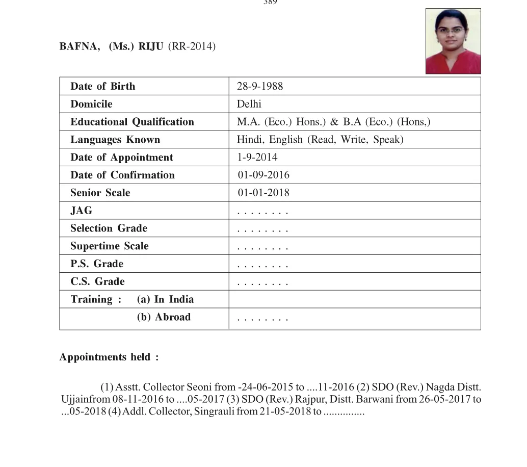 Service profile of IAS Riju Bafna