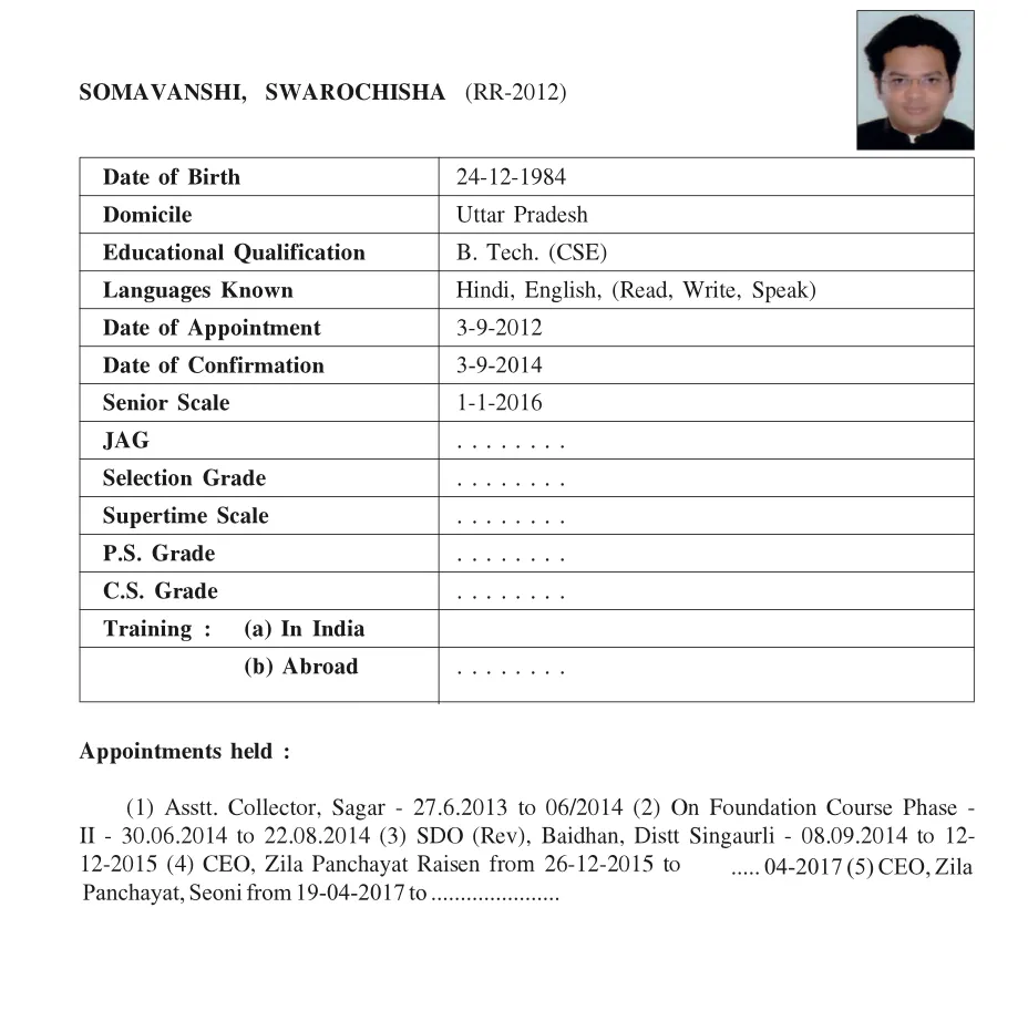 Service record of IAS swarochish somvanshi