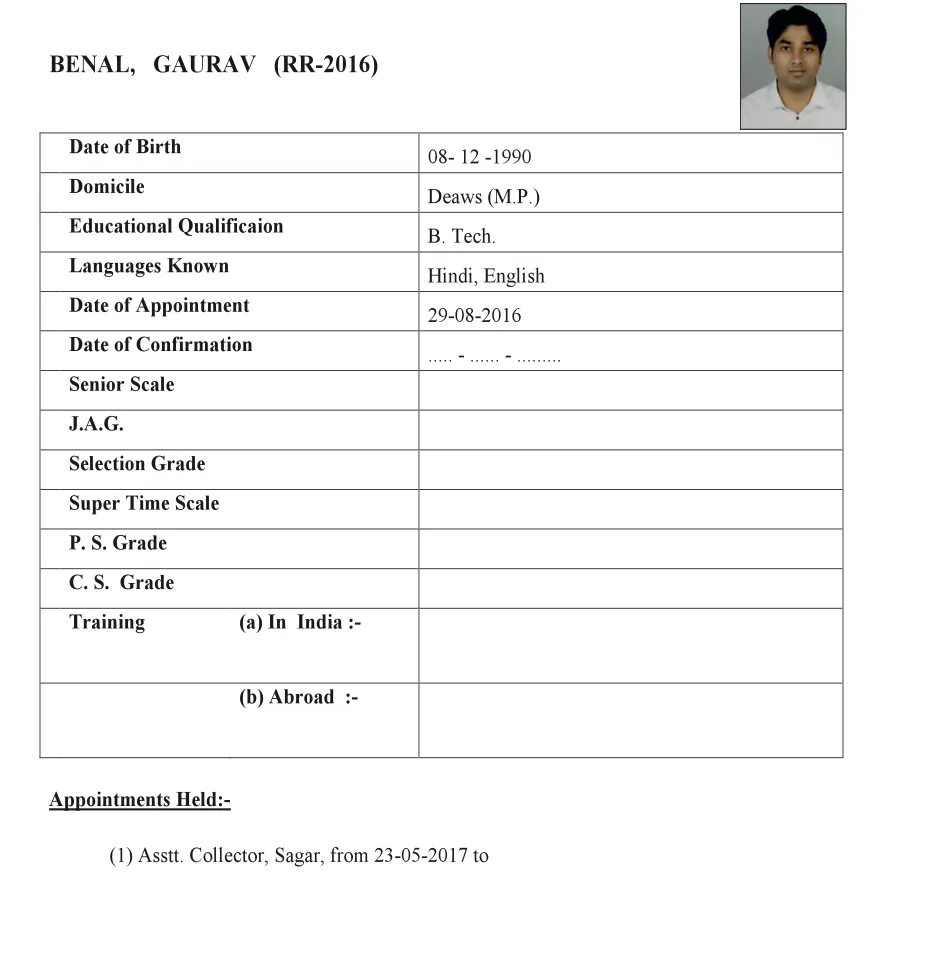 Service record of IAS Gaurav Benal