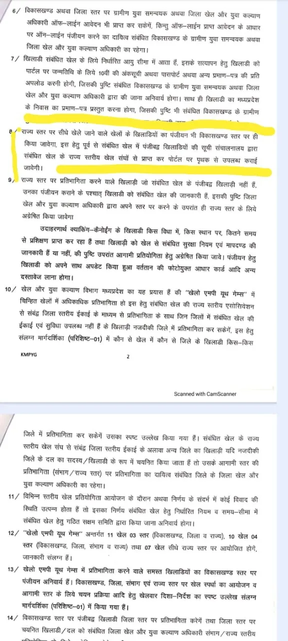 khelo mp youth games registration fees ban