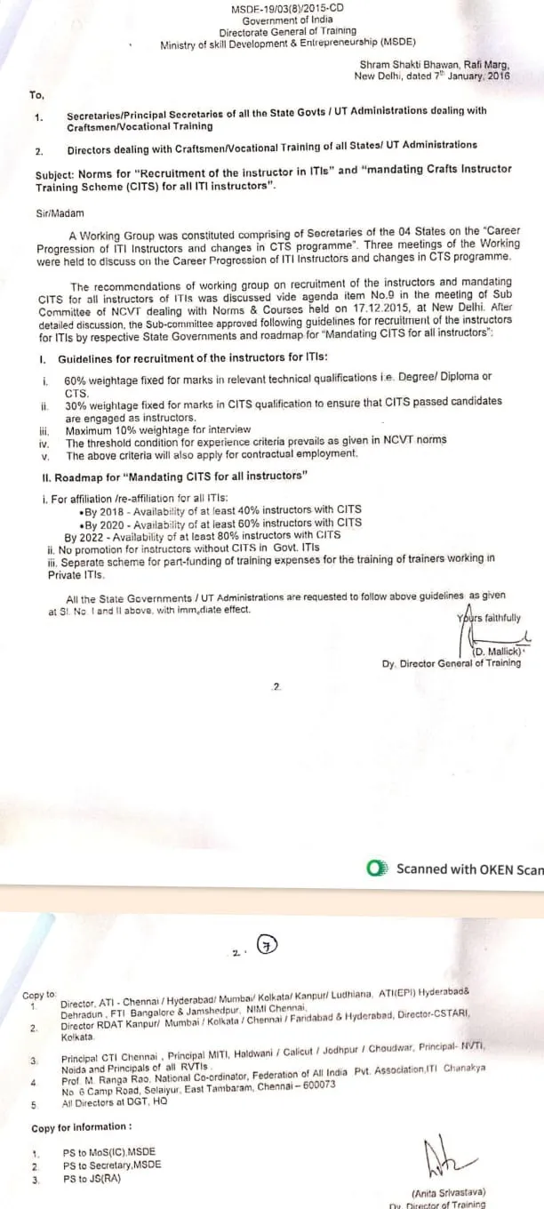 iti training officer recruitment