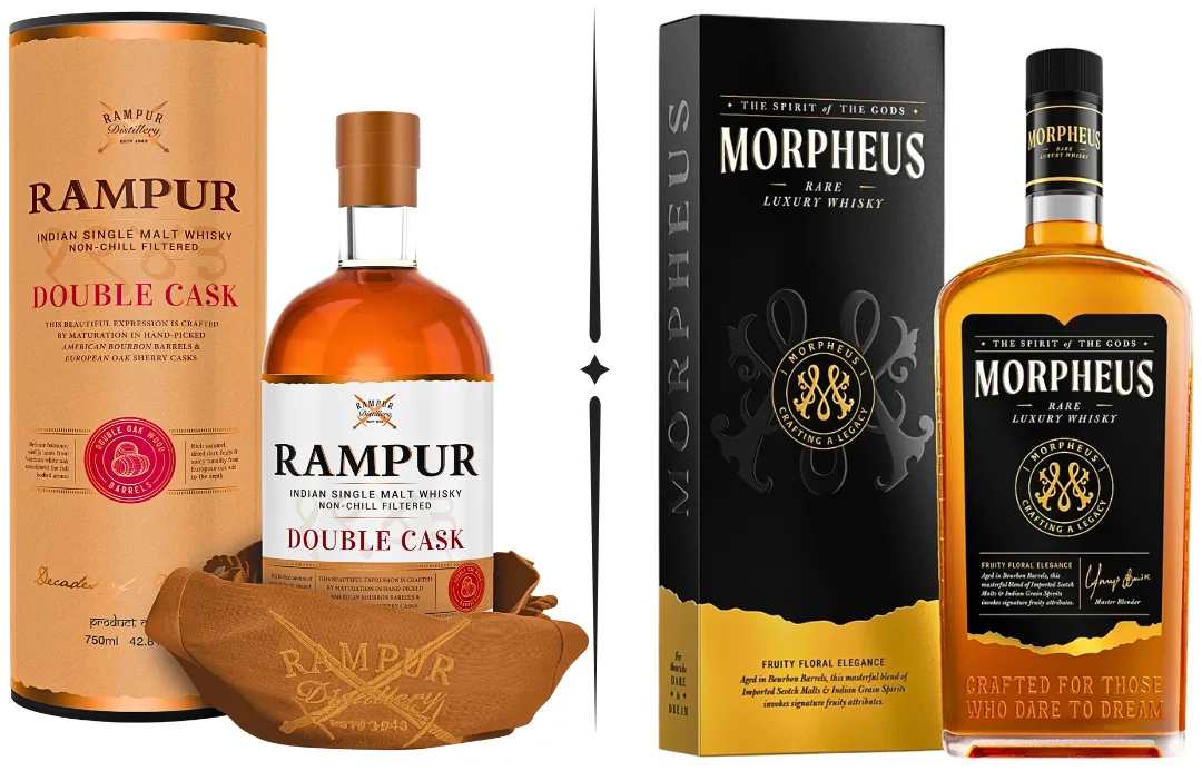 Rampur Double Cask Indian Single Malt and Morpheus Super Premium Whisky