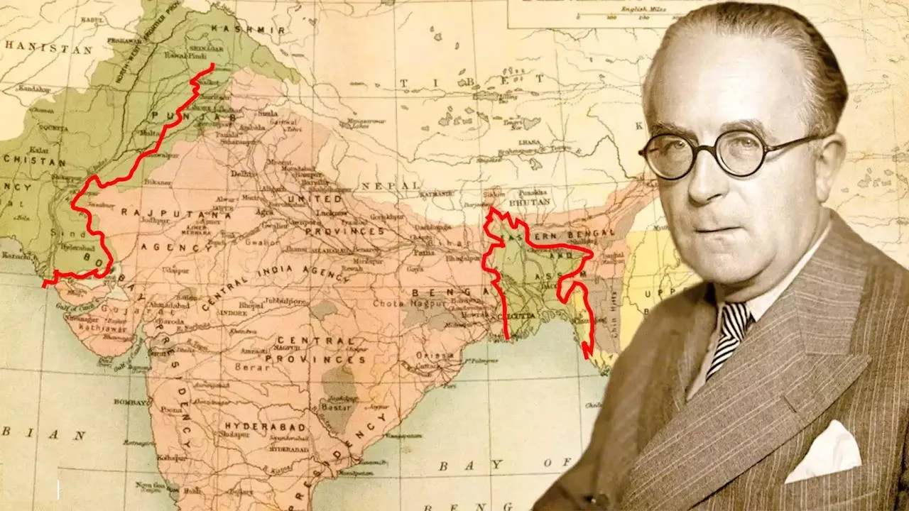 Map of Bengal partition (1947), showing the Radcliffe Line dividing Bengal into West Bengal (India) and East Bengal (Pakistan)