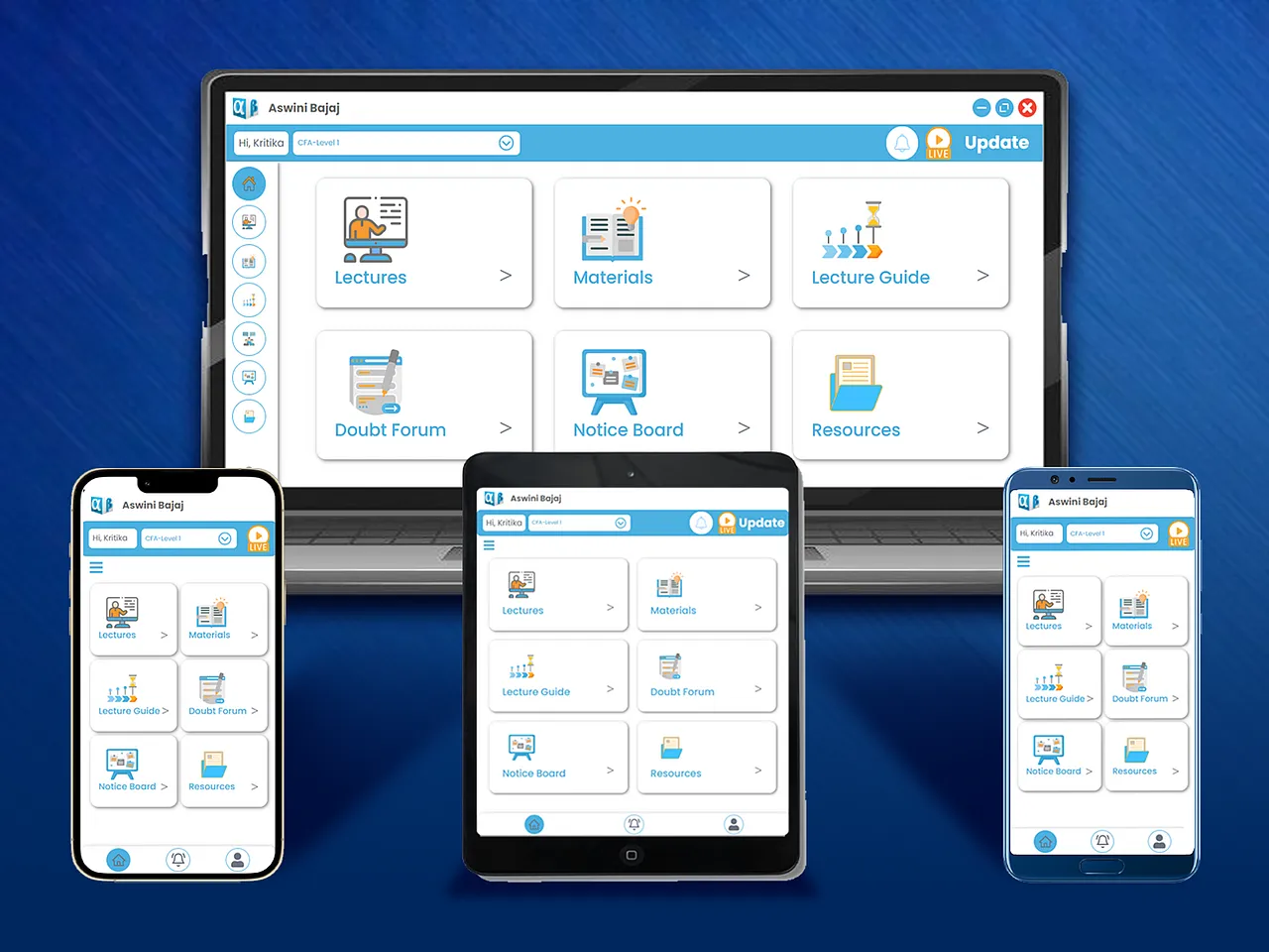 Dashboard of Aswini Bajaj Classes LMS