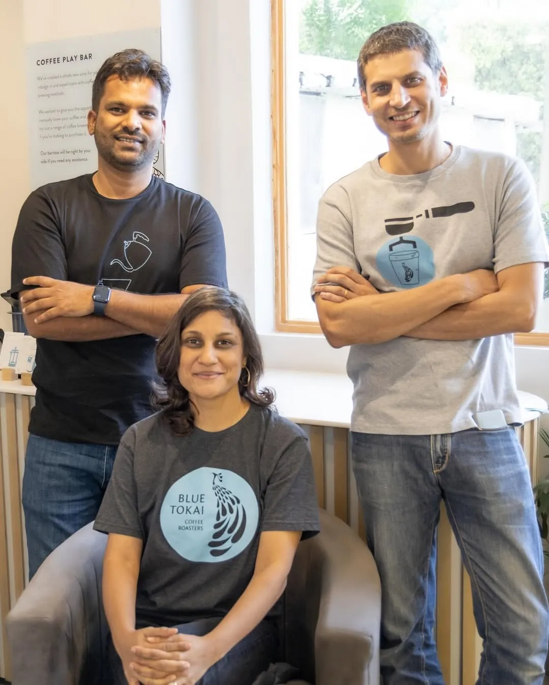 Blue Tokai Co-founders Shivam, Namrata and Matt