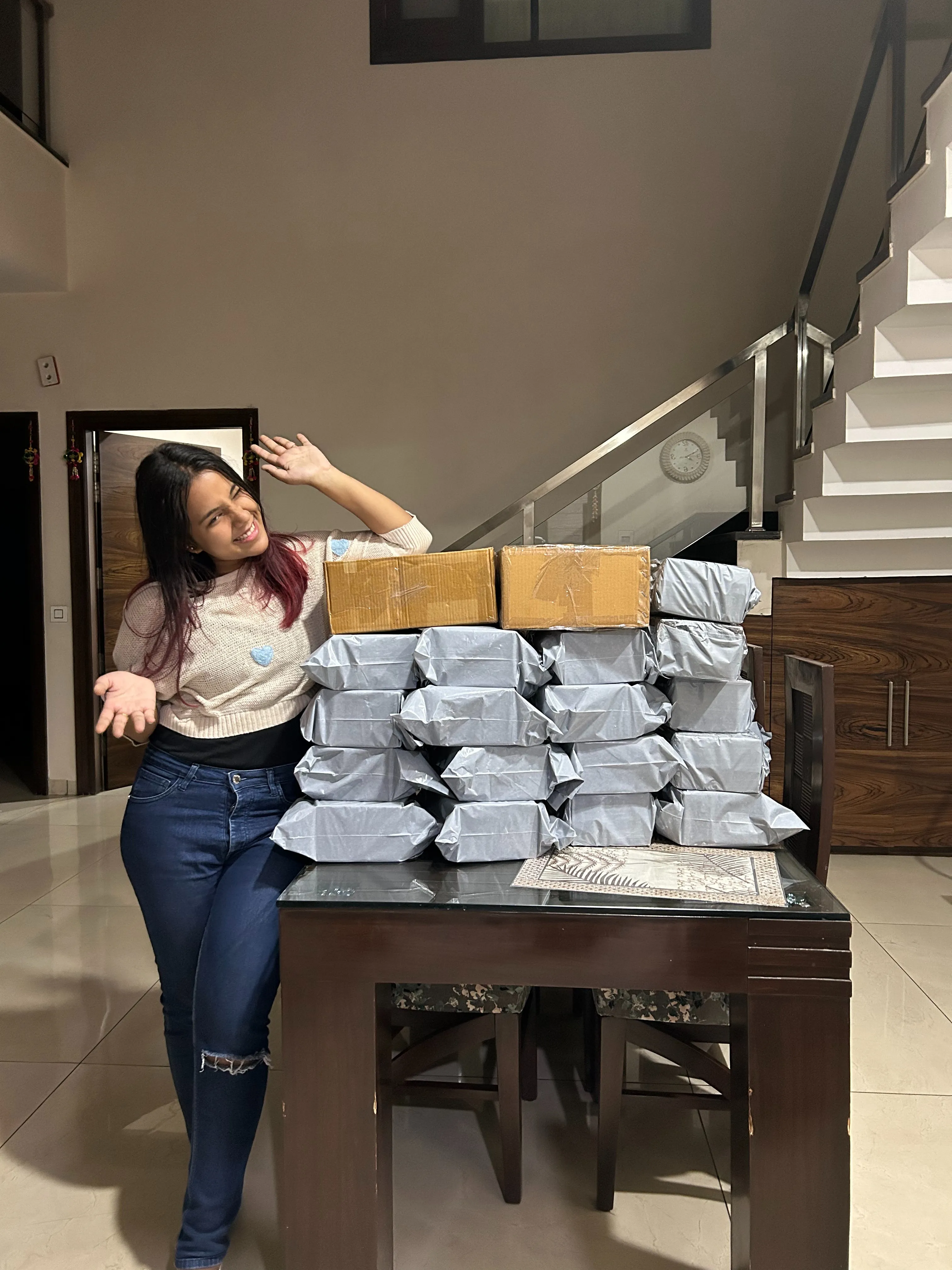 Vanshika with her ready-to-ship crochet lot