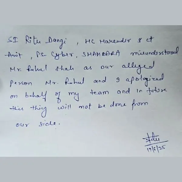 Delhi Police Apology Letter