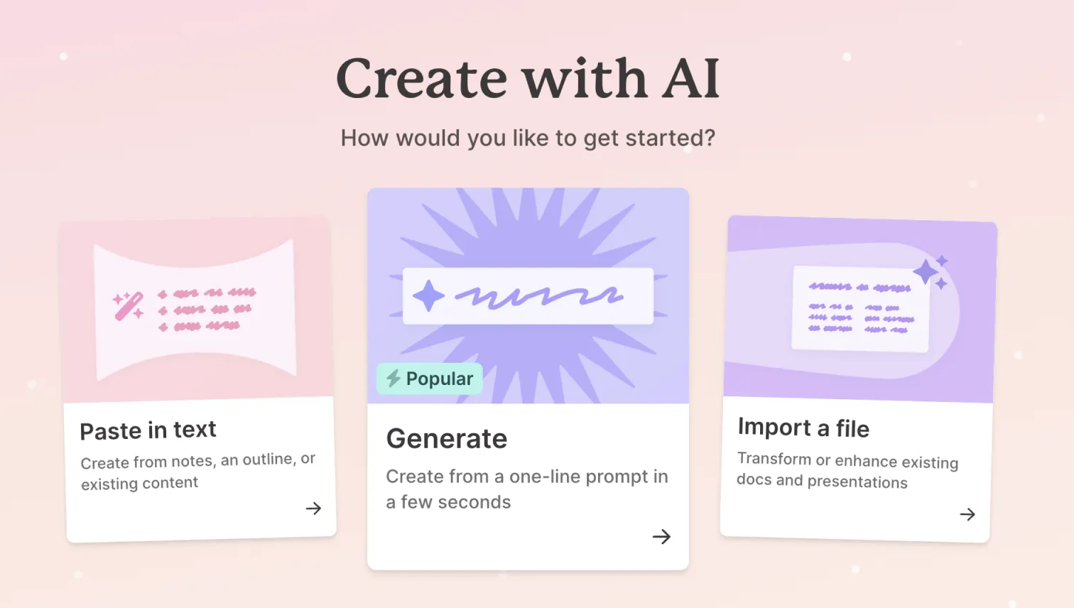Choose how to build your presentation using AI