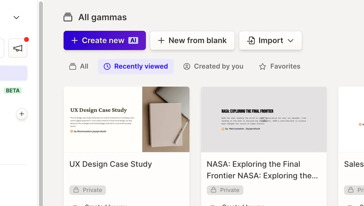 Create a new document in Gamma
