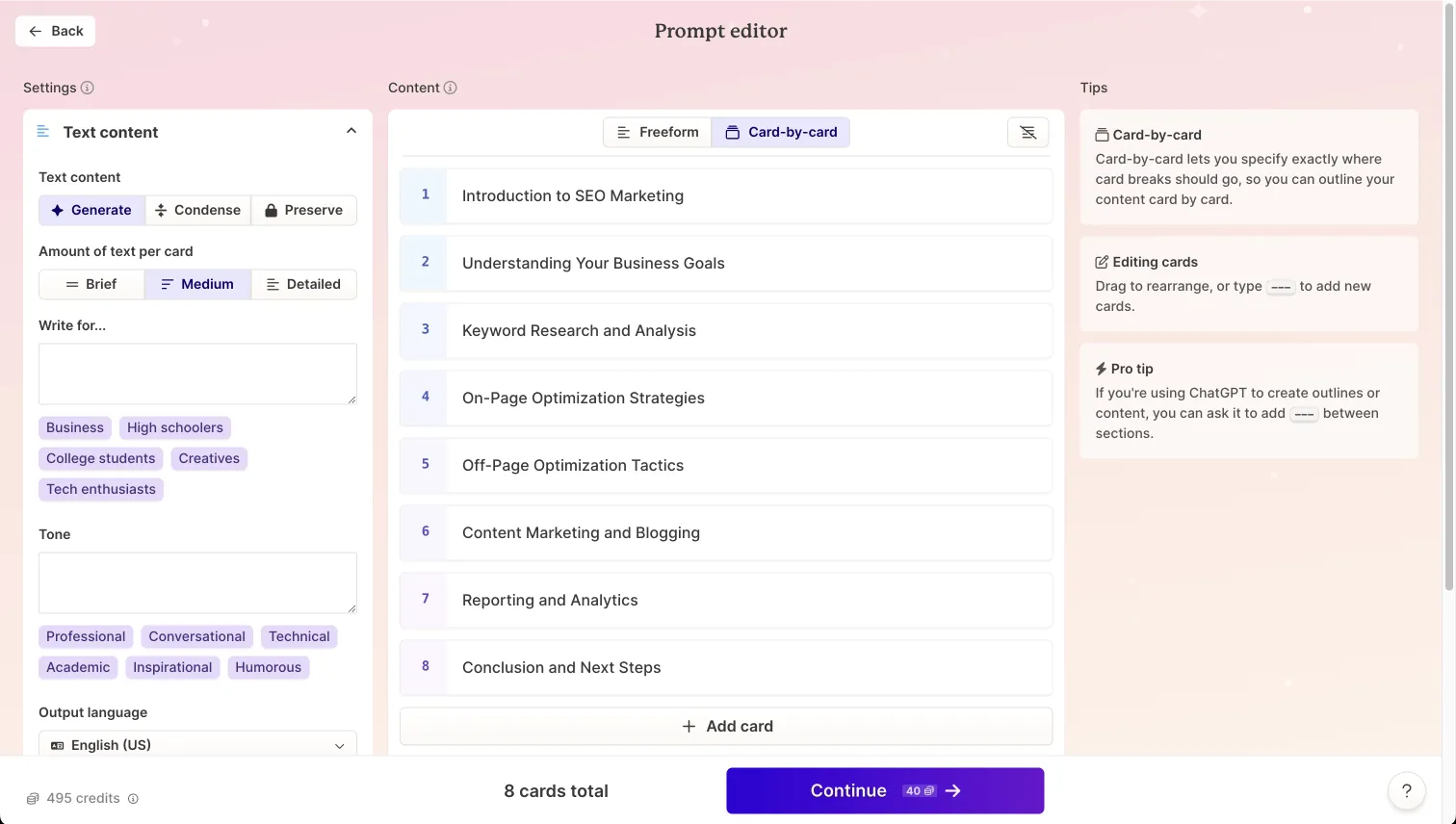 Gamma will generate a content outline