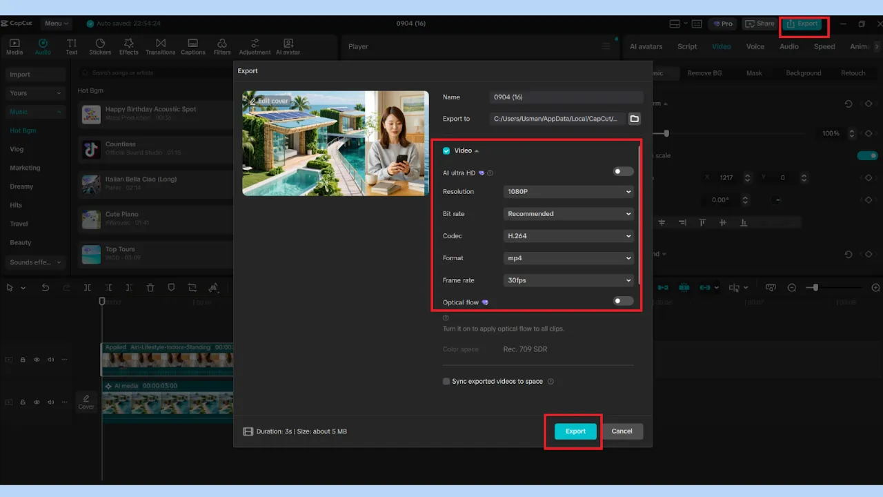 Export Your Finished Project