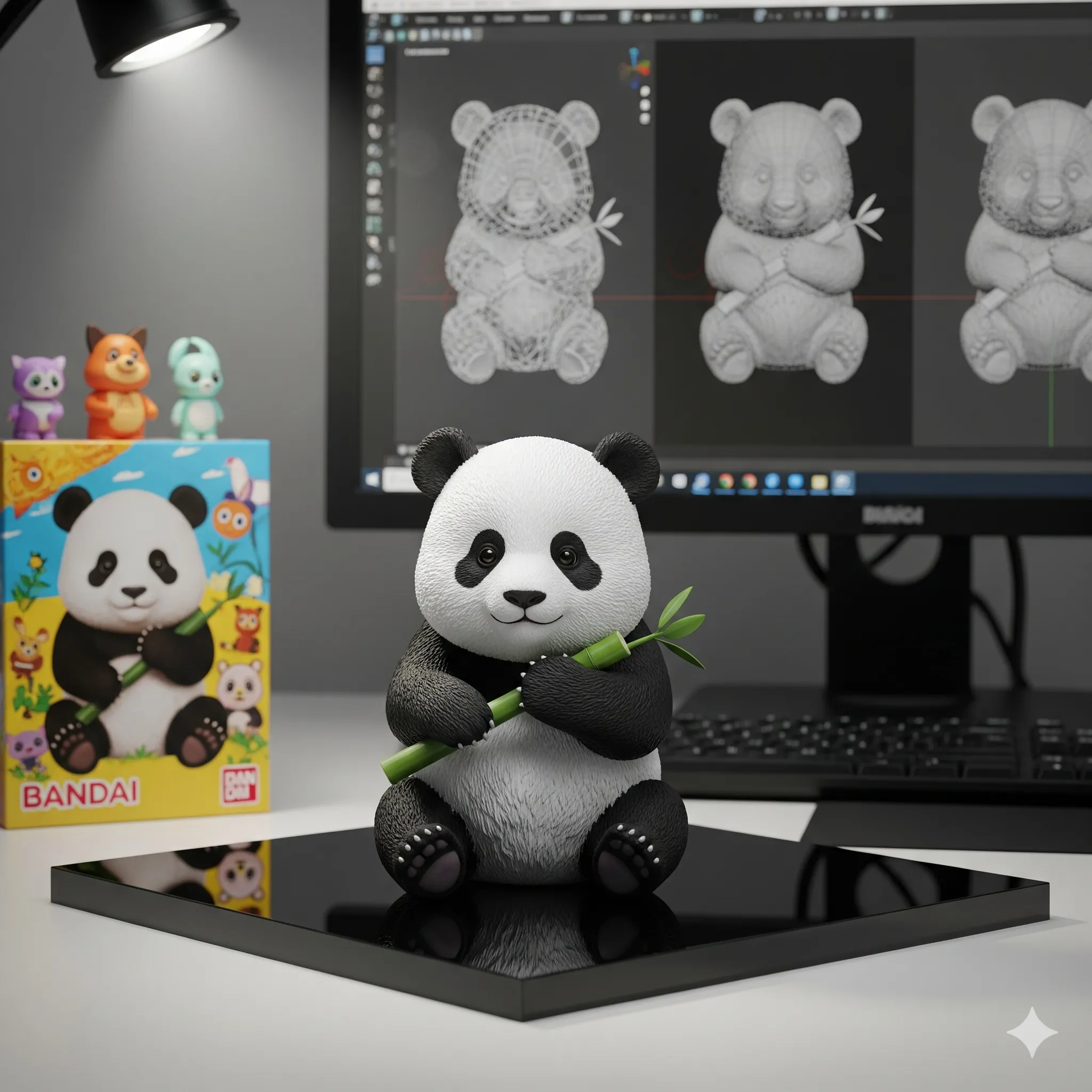 baby panda holding a bamboo stick nano banana style image