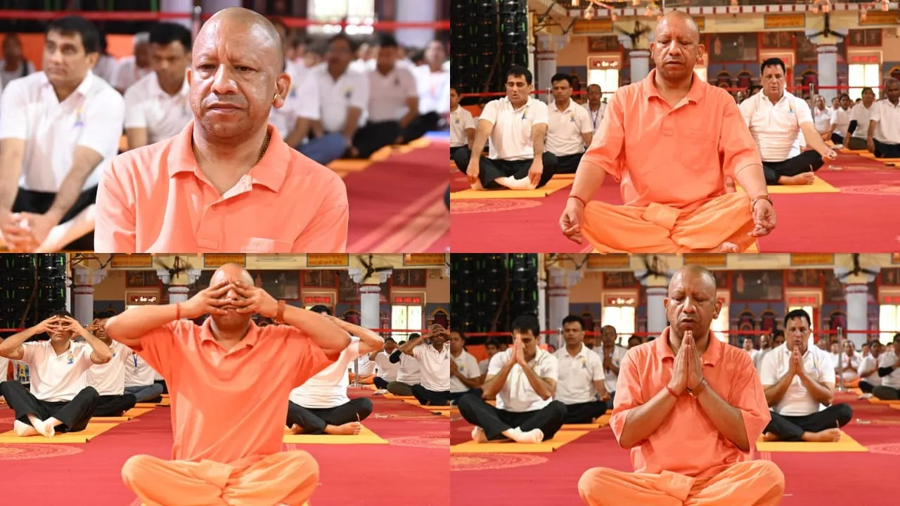 योग दिवस पर योग के दौरान सीएम योगी।