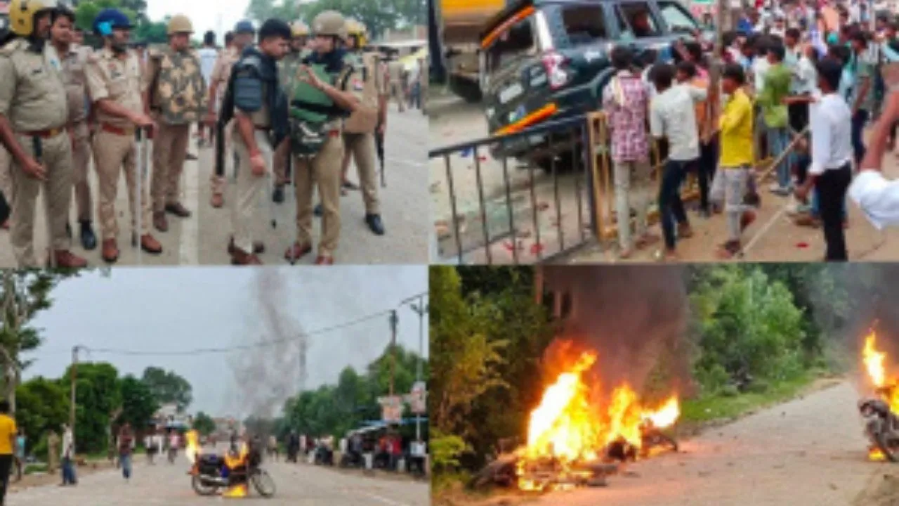 Rioters vandalizing police vehicle 2