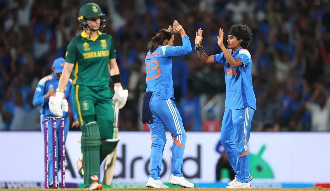 Shree Charani and Harmanpreet Kaur celebrate