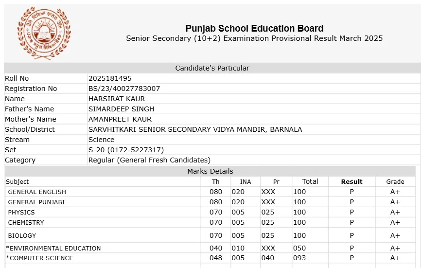 PSEB 12th Rank 1