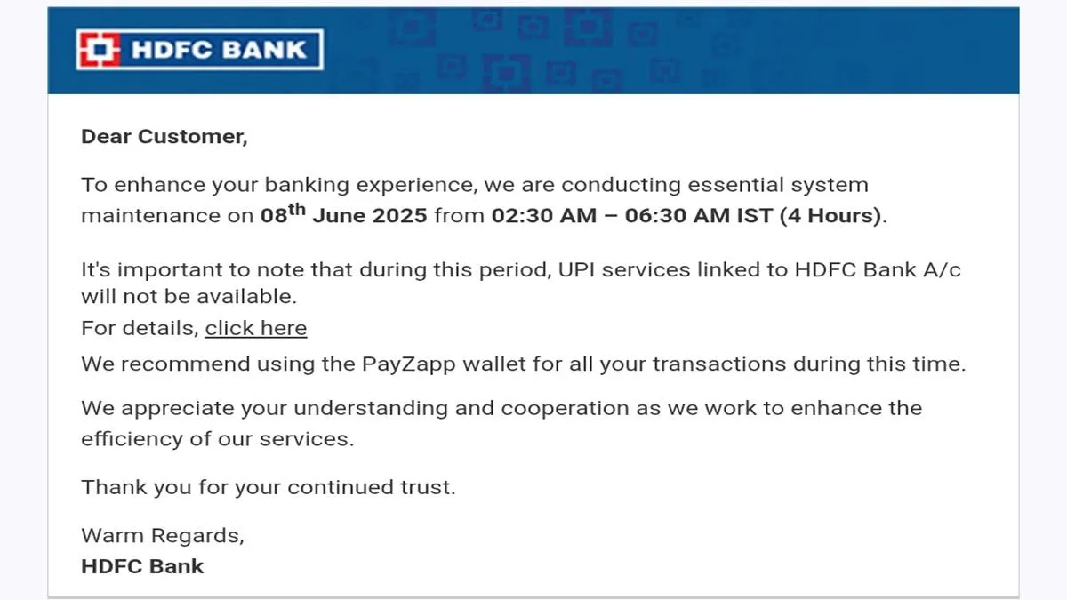 HDFC Bank Schedule Downtime