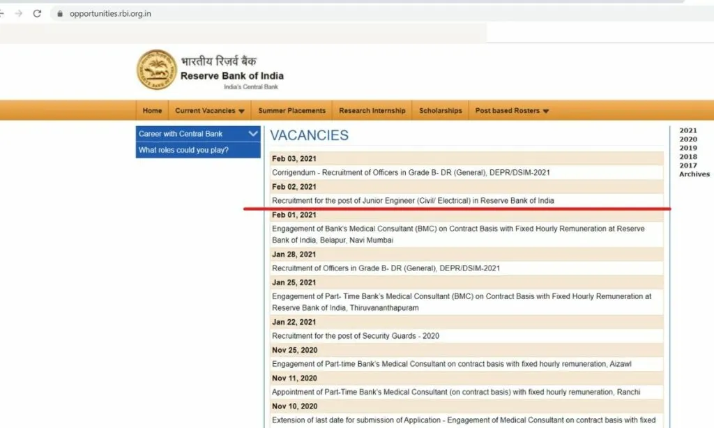 RBI JE Recruitment
