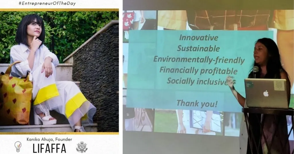 Kanika Ahuja Presenting Lifaffa products which are made of waste plastics collected by rag pickers