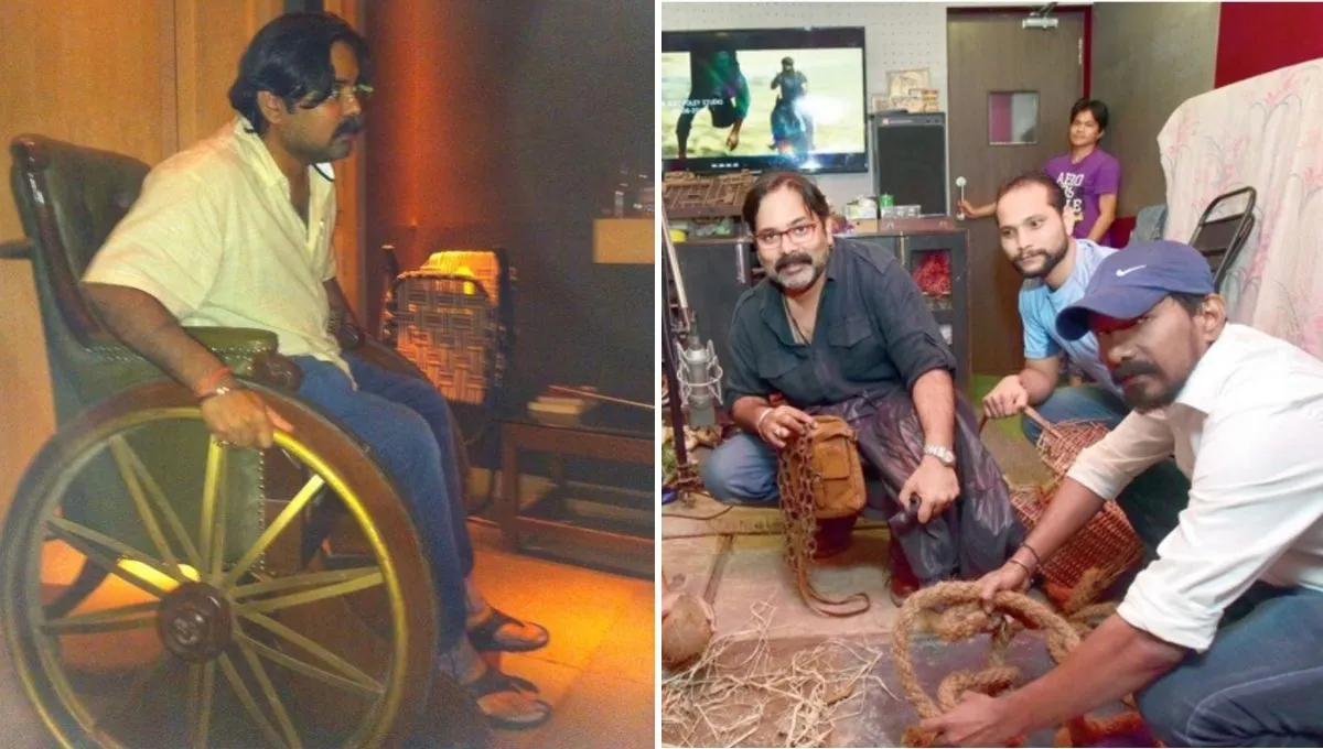 Foley artist creating sound