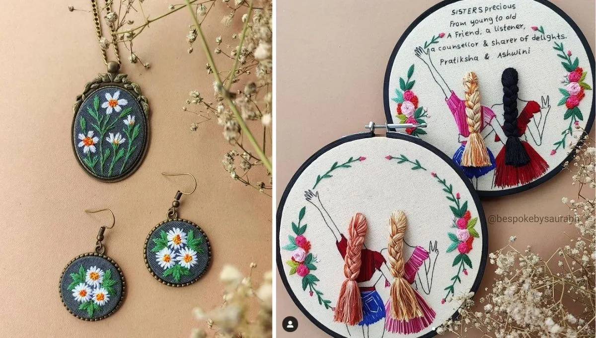 Hand Embroidery on Earrings, Hoop 