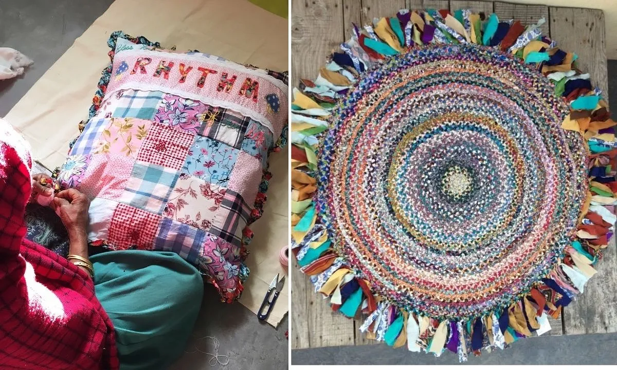 Reusing old clothes to make cushion cover, mats