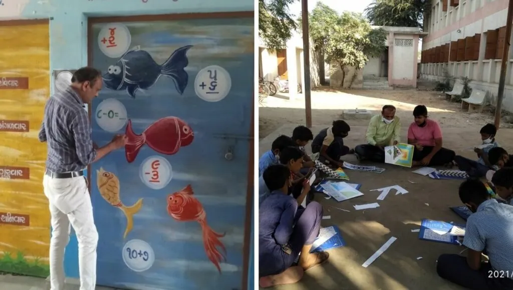 Teacher is Painting school walls 