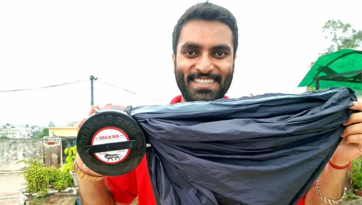 Keshav Rai with his innovation Bike Blazer 