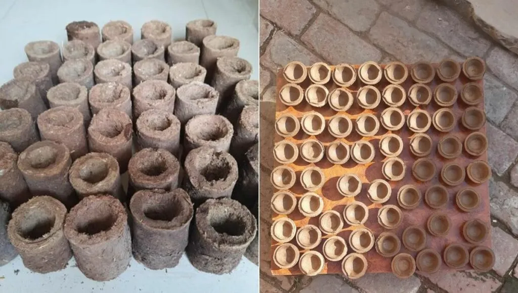 pot and diya make of cow dung 