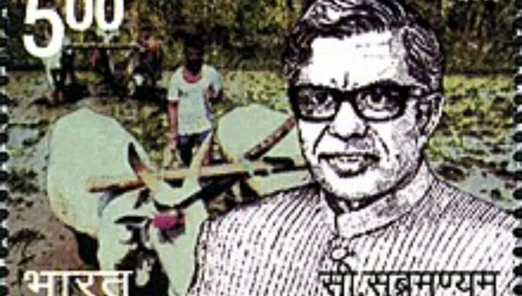 Indian postage stamp in honor of Father Of Green Revolution Chidambaram Subramaniam
