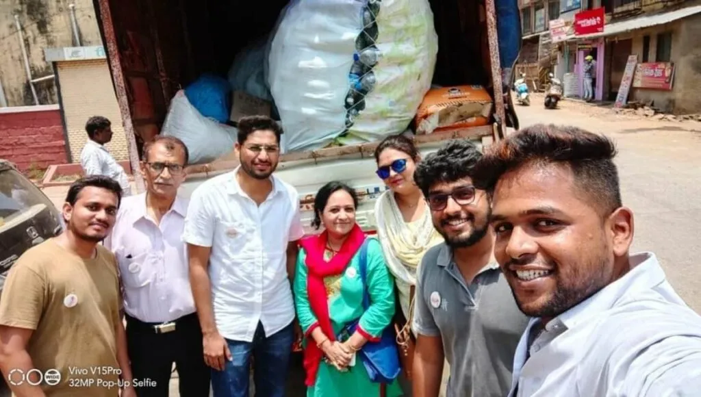 citizens of Mahad city collect plastic waste for  recycling 