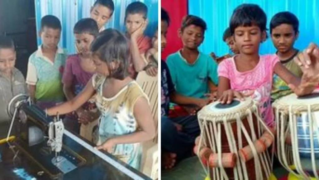 Kids learning new skill at snehgram 