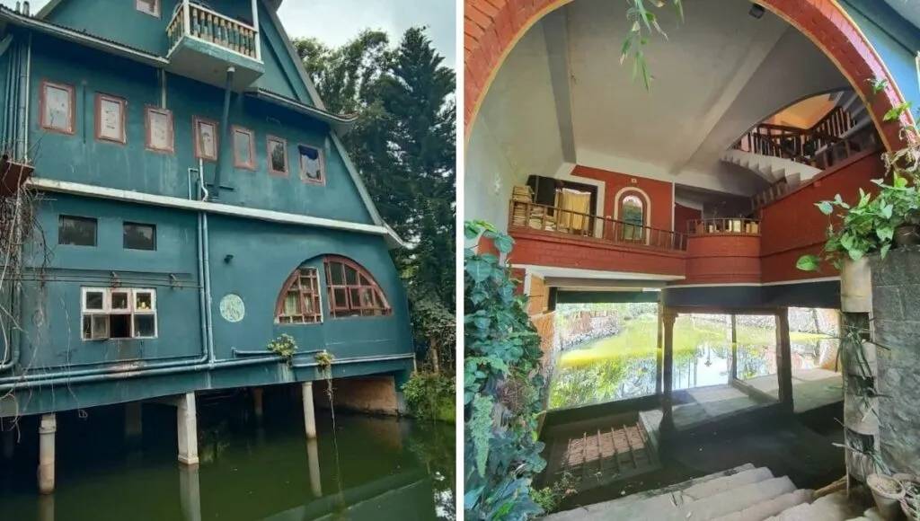 Bamboo house on a pond 
