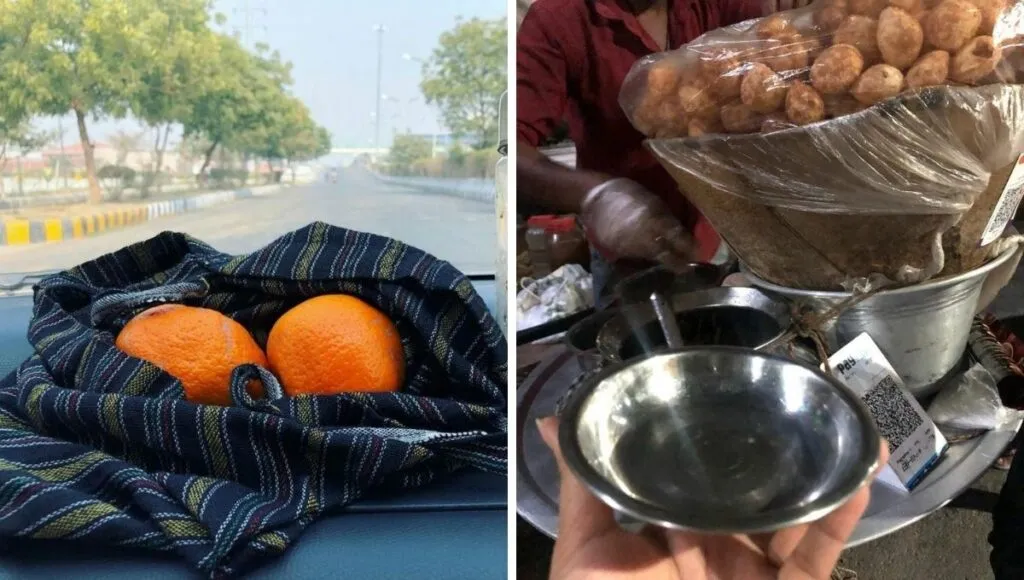 avoid single use plastic by using own bag and cutlery 