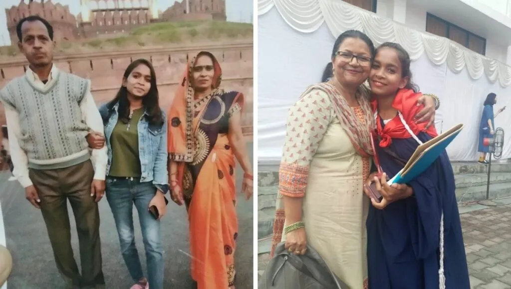 sonali sahu with parents and her teacher 
