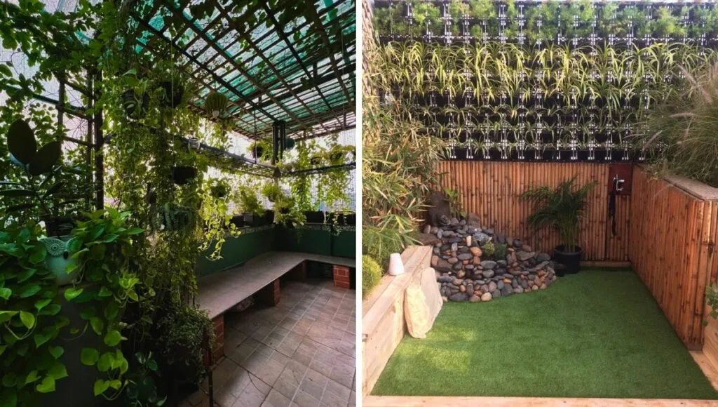 Balcony garden with hanging plants 