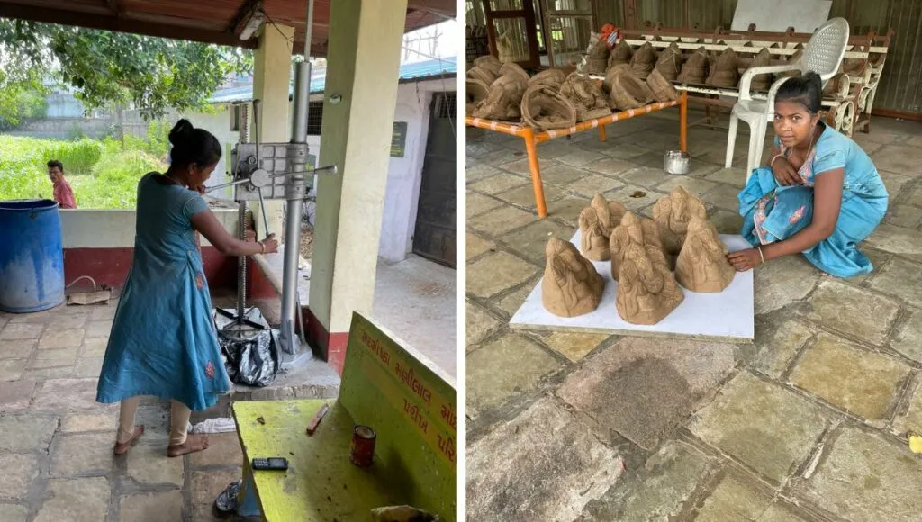Village Girl Making Cow Dung Products 