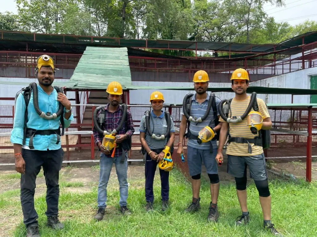 Mine Engineer Akanksha with colleagues during training