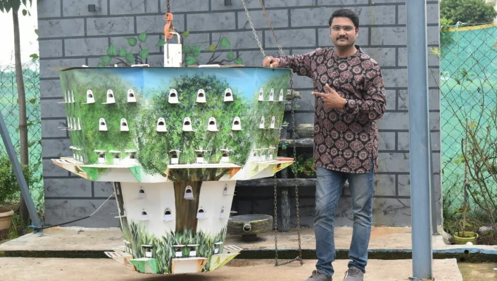 Haresh Shah With His Bird Feeder 