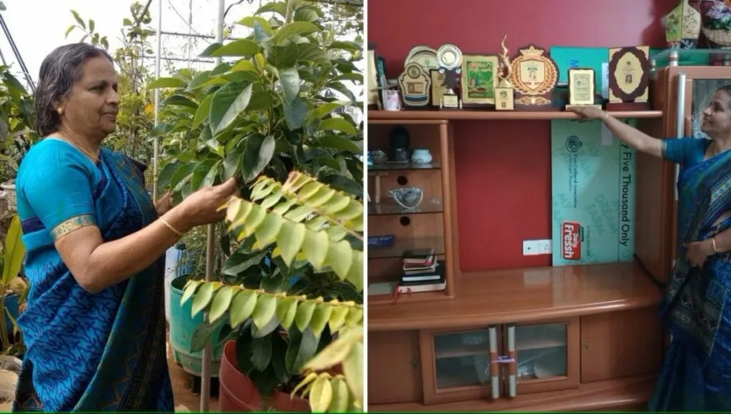 lizy john with her awards for gardening 