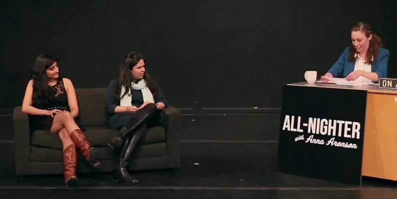 Vaasvi (right) and Kasturi (left) being interviewed on Princeton University's All Nighter with Anna Aronson show.